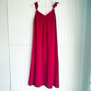 PrettyGarden Size M Red Ruffle Straps Slip Midi Dress